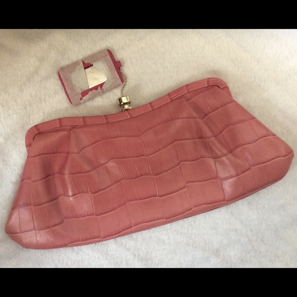 Day to night coral snap closure croc print clutch